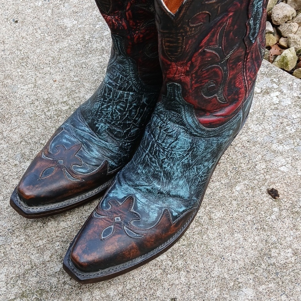 Lucchese Stonewashed Goat Cowgirl Boot Robins Egg N9320 sz 9 - Picture 16 of 16
